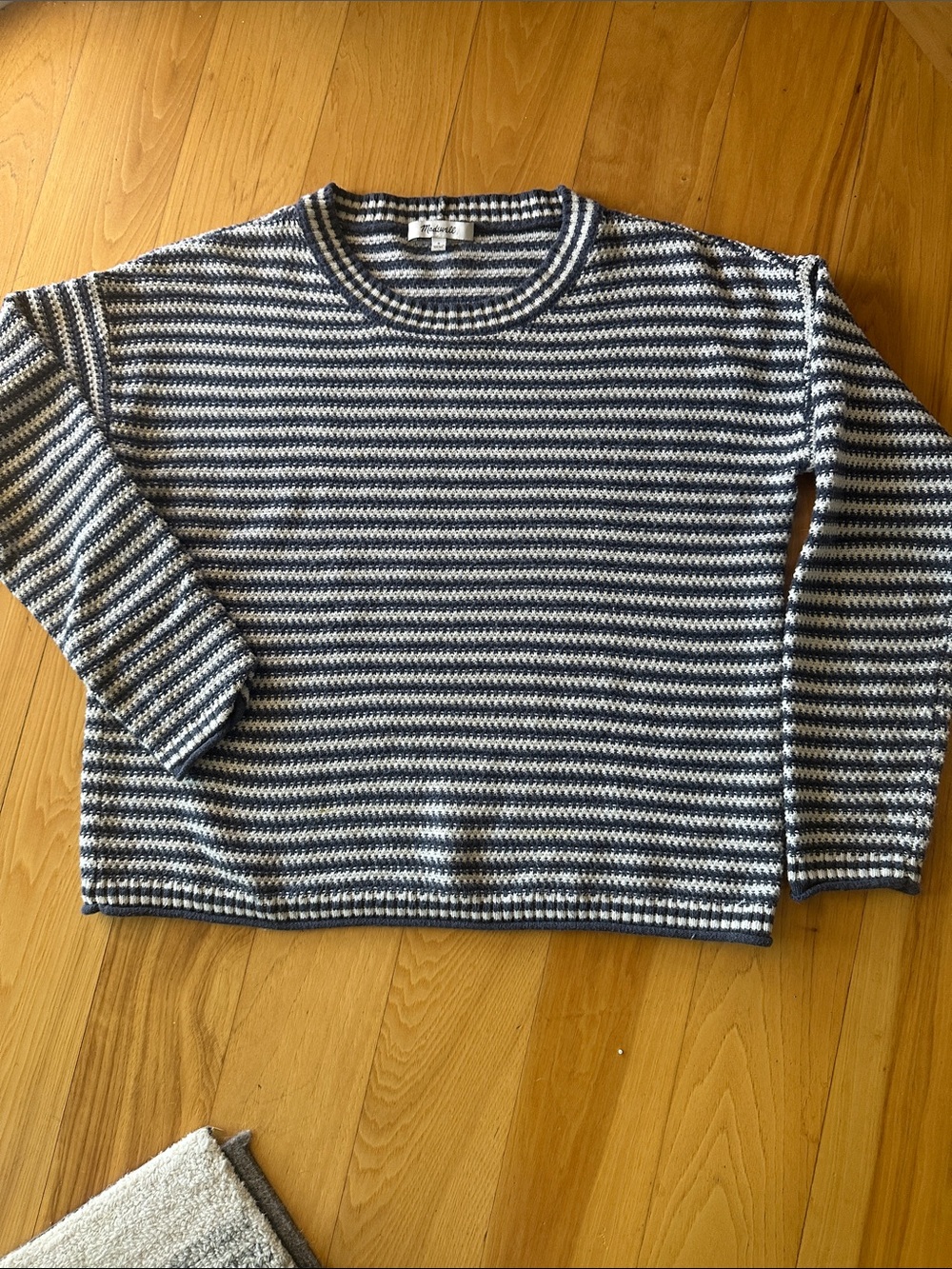 Madewell Navy and White Striped Crewneck Sweater